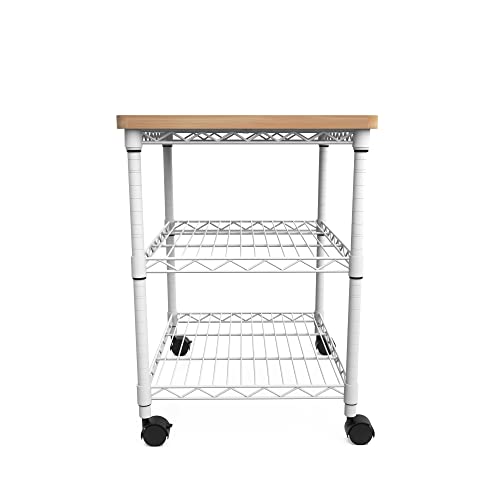Safco Deskside Printer Stand, Printer Table for Home Office, Mobile Rolling Cart with Adjustable Shelves, White