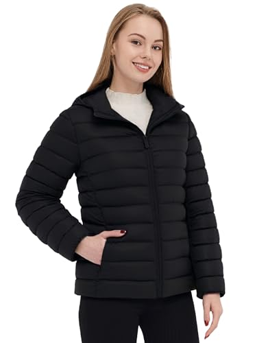 ZSHOW Women's Puffer Jacket Warm Lightweight Packable Puffer Coat(Black,Small)