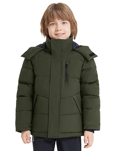 ZSHOW Boys' Windproof Winter Jacket Fleece Lined Padded Puffer Coatt(Army Green,10/12)