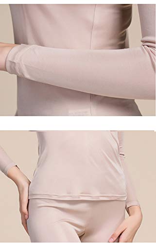 Grenasasilk Womens Silk Long Underwear Mulberry Silk Long Johns Silk Thermal Underwear Sets Cold Weather Base Layer (XL, Beige)