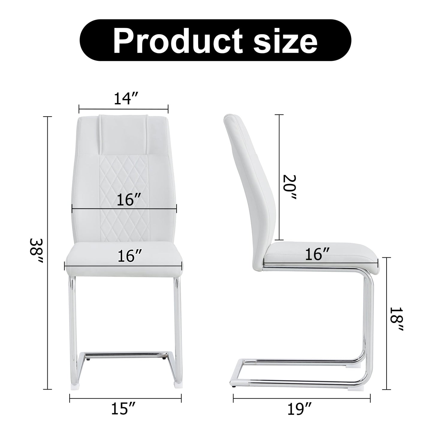 JUFU Modern White Dining Chairs Set of 4, Faux Leather High Back with Chrome Legs