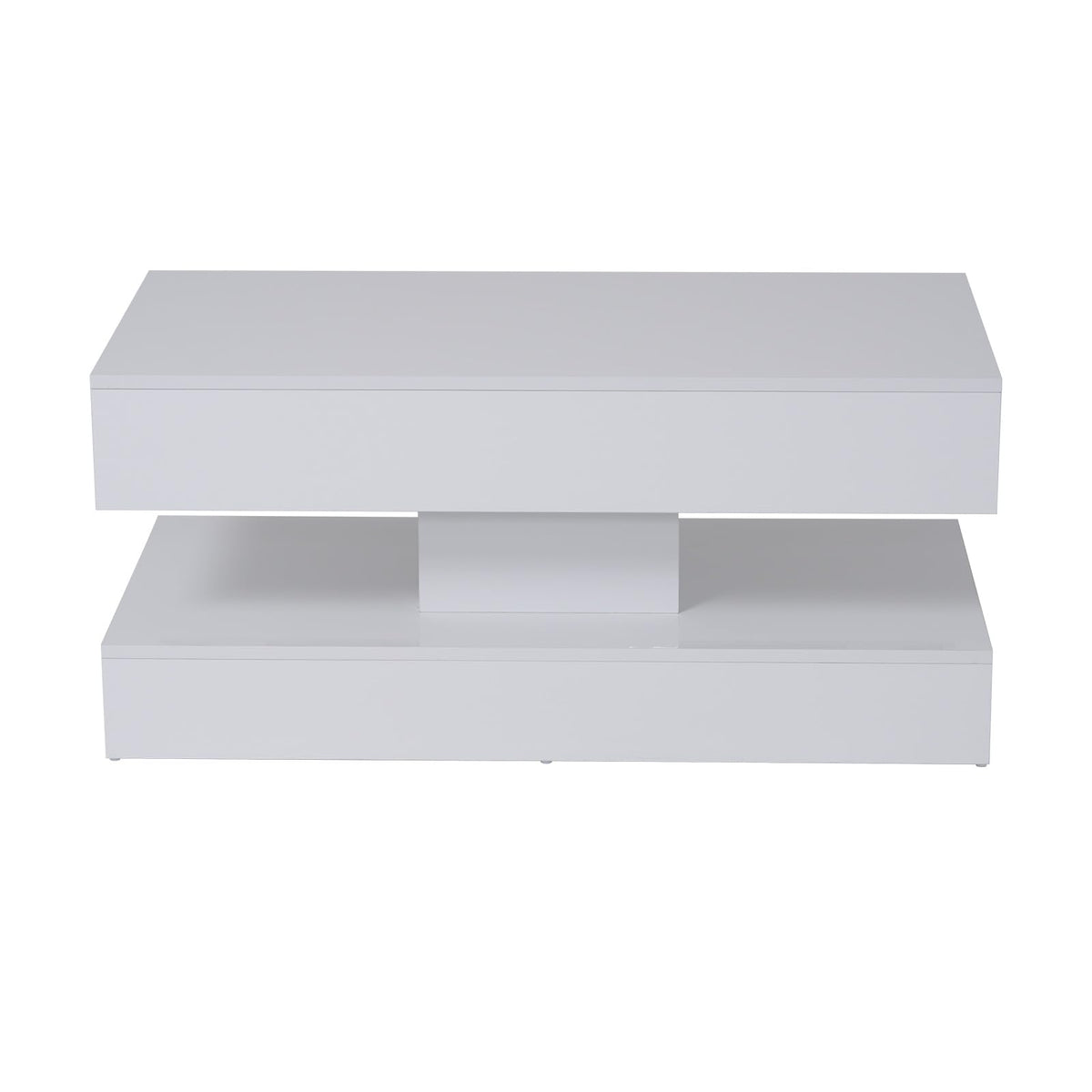 OC Orange-Casual LED Coffee Table with Storage, High Glossy Center Table with 2 Sliding Drawers, Modern Stylish Rectangle Coffee Table Double Layer with Open Display Shelf for Living Room (White)