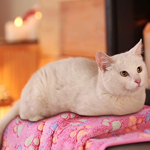 Tatuo 4 Pcs Dog Blanket for Pet Puppy Teething Toys Paw Print Fleece Blanket for Pet Cat Soft Warm Sleep Mat Guinea Pig Cage Mat(Small(24 x 16 Inch),White, Coffee, Pink, Purple)