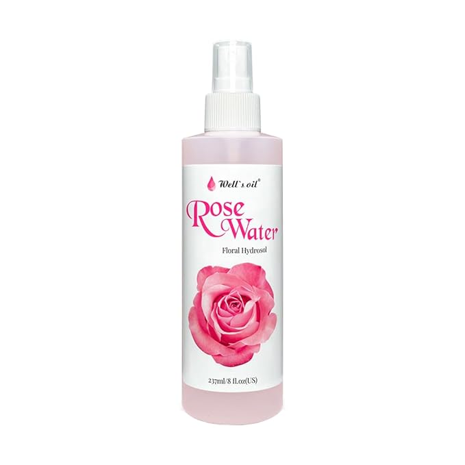Well's Oil Rosewater Mist Spray (8 Fl oz) – Hydrates, Soothes & Refreshes | 100% Natural | No Chemical | for All Skin and Hair Types (Pack of 2)