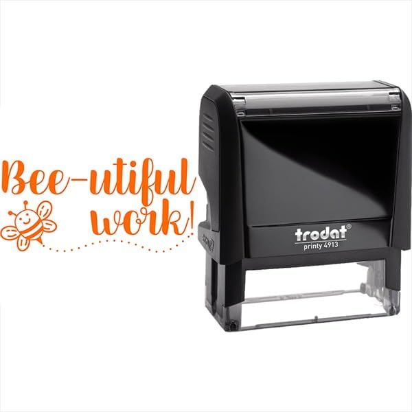 Custom Self-Inking Custom Stamps | 49 Designs | Fun Phrases | Grading Made Easy | Classroom and Library Book Stamps (Bee-utiful!, Xtra Large)