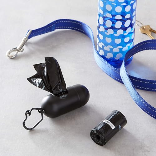 Amazon Basics Dog Poop Leak Proof Bags with Dispenser and Leash Clip, Unscented, 300 Count, 20 Pack of 15, Black, 13 x 9 Inch