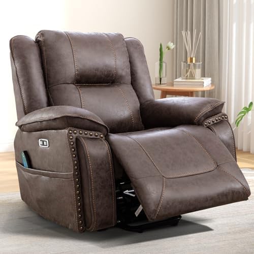 Phoenix Home Dual Motor Power Lift Chair for Elderly, Lift Chairs with Massage and Heat, Faux Leather Electric Chairs for Adults, Recliner Chair with USB, 2 Concealed Cup Holderss, Chestnut Brown