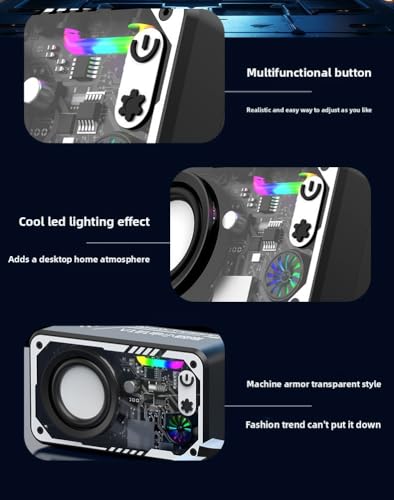 Bluetooth Wireless Speaker with LED Lights, Portable Outdoor Speaker with TF Card Support, 3D Surround Sound, Dual Pairing, Transparent Mecha Design (Blue)