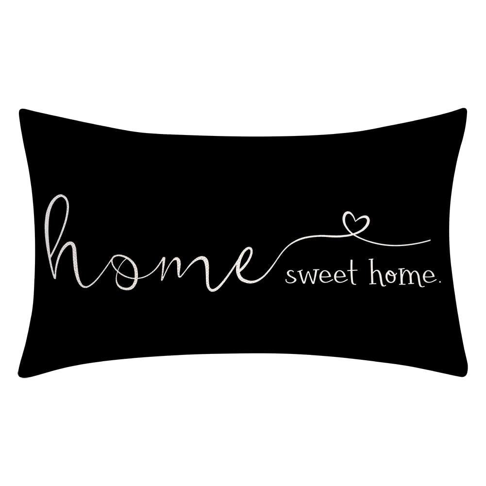 MFGNEH Farmhouse Pillow Covers, 12x20 Inch - Home Decorative Throw Pillow Case, Housewarming Gift, Black