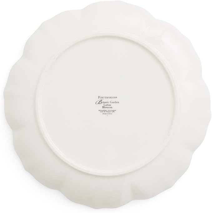 Portmeirion Botanic Garden Lotus Salad Plates, Set of 4 - Scalloped Rim, Butterflies Motif, 8.8" Floral Dinnerware Porcelain Dishes for Hosting, Entertainment
