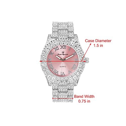 Charles Raymond Women's Pink Dial Luxury Crystal Diamonds Iced Out Watch, a True Testament to blinged-Out Beauty and Timeless Glamour - ST10327LA (ST10327LA-TB SLV Pink)