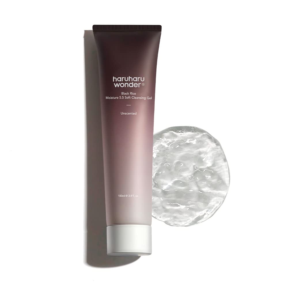 haruharu wonder Black Rice Moisture 5.5 Soft Cleansing Gel, 3.4 fl.oz, Gentle Face Wash for Dry to Normal Skin, Low 5.5pH, Soap Free, Hydrating, Fragrance Free, Daily Use, Korean Skincare
