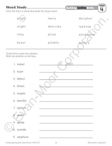 Evan-Moor Building Spelling Skills, Grade 6 - Homeschooling & Classroom Resource Workbook, Reproducible Worksheets, Teaching Edition, Spelling Strategies, Reading and Writing Skills