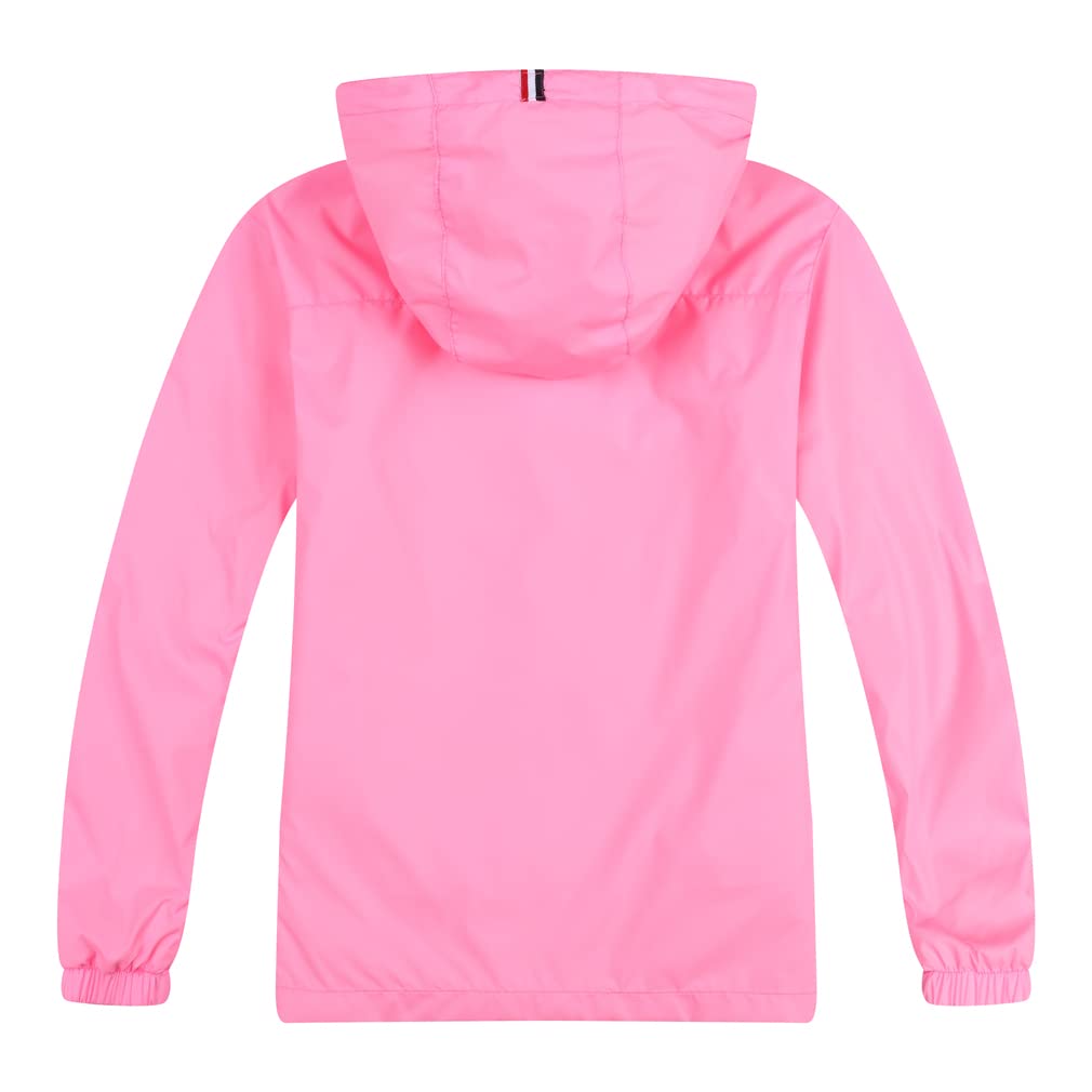 Jingle Bongala Boys Girls Lightweight Breathable Raincoat Waterproof Hooded Rain Jacket Windbreaker Easy to Fold-Peach Pink-140