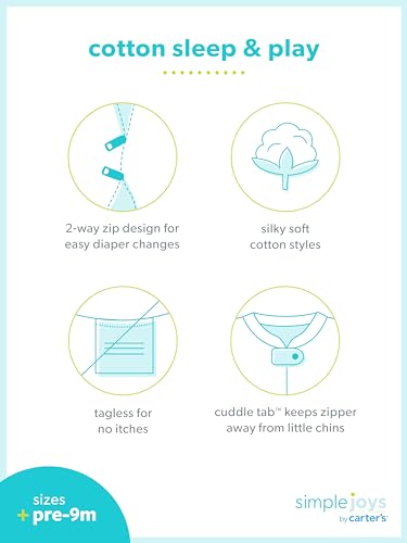 Simple Joys by Carter's Baby Boys' 2-Pack Cotton Sleep and Play, Dark Grey Dinosaur/Mint Green Stripe, 3-6 Months