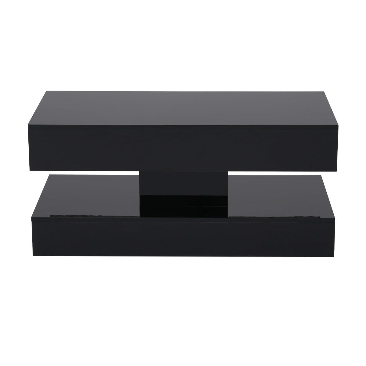 OC Orange-Casual LED Coffee Table with Storage, High Glossy Center Table with 2 Sliding Drawers, Modern Stylish Rectangle Coffee Table Double Layer with Open Display Shelf for Living Room (Black)