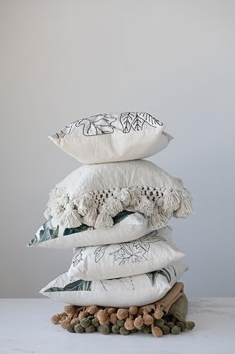 Creative Co-Op Cotton Slub Pillow with Crochet and Tassels, 1 Count (Pack of 1), Cream