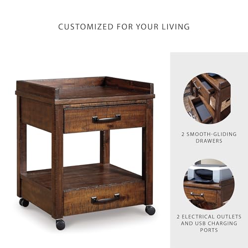 Signature Design by Ashley Baldridge Rustic Industrial Office Printer Stand with Storage, Brown