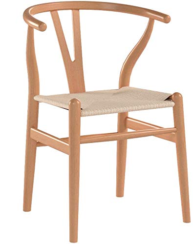 Poly and Bark Weave Modern Wooden Mid-Century Dining Chair, Hemp Seat, Natural (Set of 2)