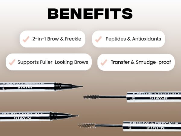 Sacheu Brow & Freckle STAY-N Tinted Eyebrow Gel & Faux Freckle Pen — 2-in-1 Longwear Water Resistant Brows Tint, Cruelty-Free & Vegan, Blonde Roast