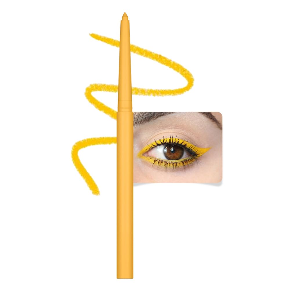 evpct Yellow Eyeliner Pencils for Eyes, Yellow Matte Colored Eye Liner Pencil Makeup Waterproof Smudge Proof, Colored Gel Waterline Eyeliner Liquid, Face Eye Paint Stick Lipstick Halloween Makeup 05