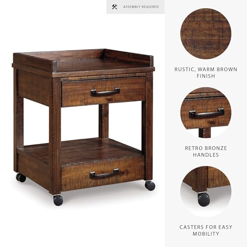 Signature Design by Ashley Baldridge Rustic Industrial Office Printer Stand with Storage, Brown