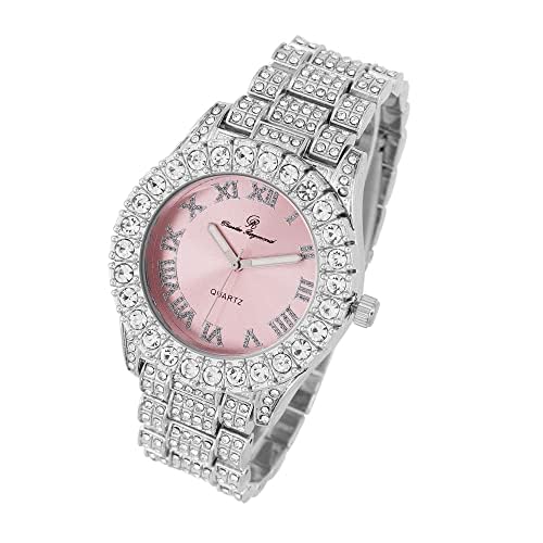Charles Raymond Women's Pink Dial Luxury Crystal Diamonds Iced Out Watch, a True Testament to blinged-Out Beauty and Timeless Glamour - ST10327LA (ST10327LA-TB SLV Pink)