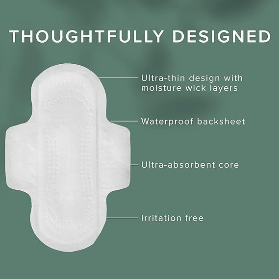Veeda Natural Cotton Day Pads for Women - Heavy Flow Absorbent Ultra-Thin Feminine Pads with Wings - Hypoallergenic Period pads - Unscented & Chlorine free Sanitary Napkins - 42 Count