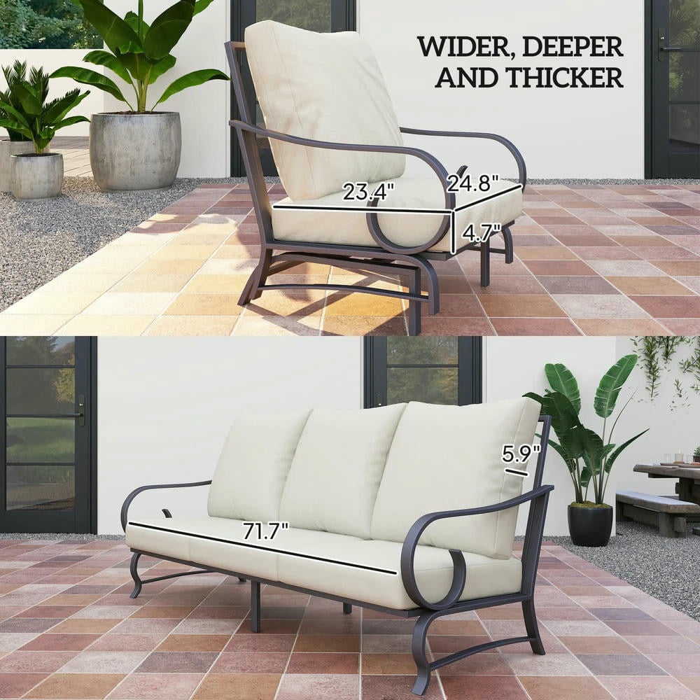 YYAo Outdoor Conversation Sets,Patio Furniture Sets,5 Piece Backyard Patio Furniture Set, Outdoor Furniture Set with 2 Rocking Chairs, 3-Seat Sofa, and 2 Ottomans, Beige