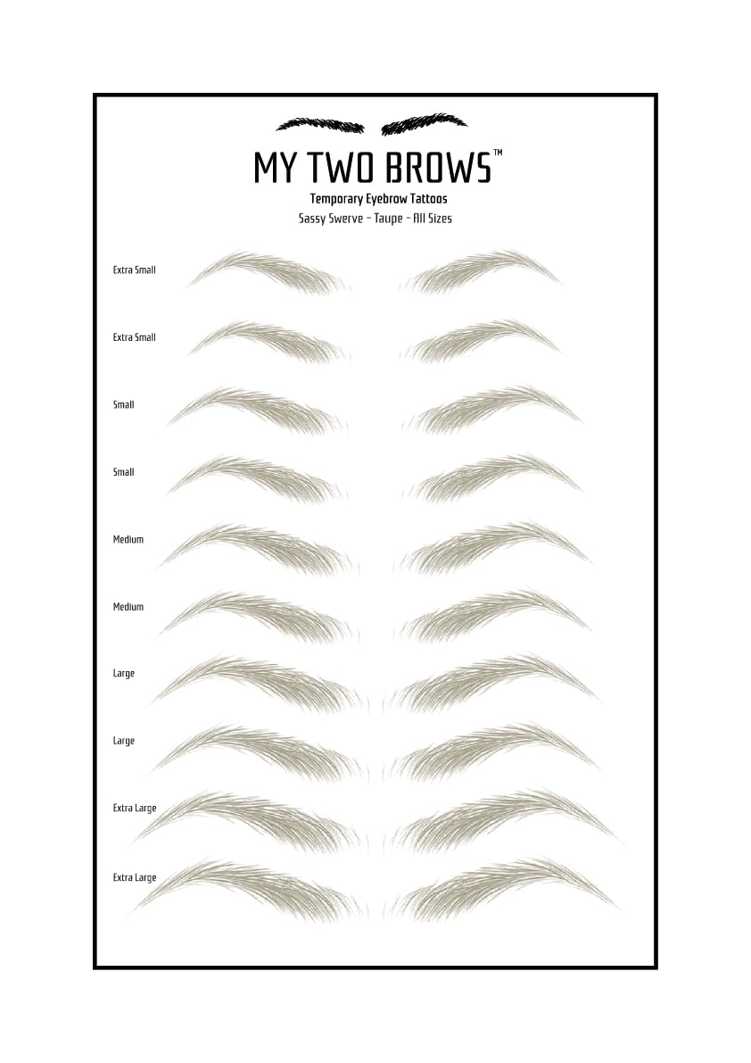 (10 pairs) Taupe Temporary Eyebrow Tattoo - Medium Size - Waterproof & Smudgeproof - Sassy Swerve Style Eyebrow Stickers - Sheet Lasts up to 30 Days - Won't Work on Existing Brows