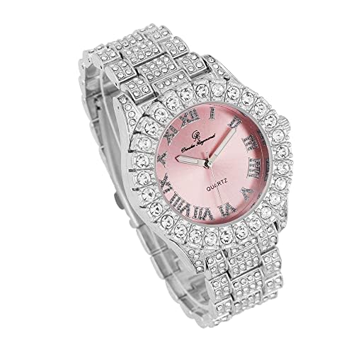 Charles Raymond Women's Pink Dial Luxury Crystal Diamonds Iced Out Watch, a True Testament to blinged-Out Beauty and Timeless Glamour - ST10327LA (ST10327LA-TB SLV Pink)