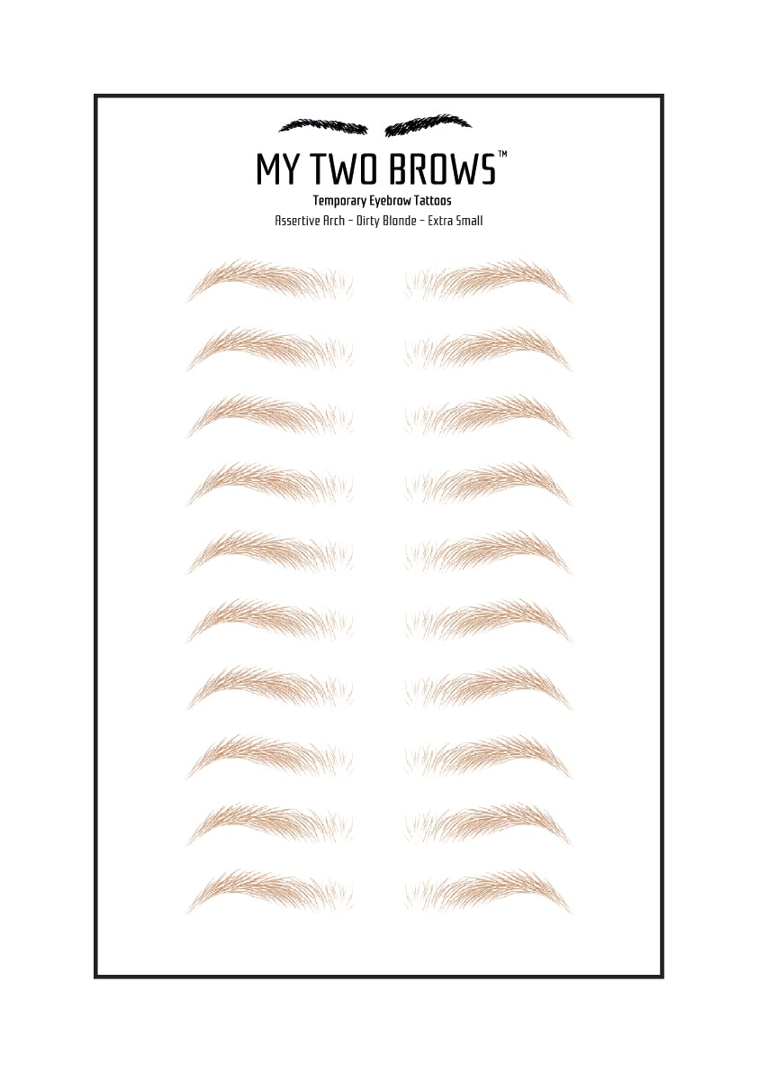 (10 pairs) Dirty Blonde Temporary Eyebrow Tattoo - Extra Small Size - Waterproof & Smudgeproof - Assertive Arch Style Eyebrow Stickers - Sheet Lasts up to 30 Days - Won't Work on Existing Brows