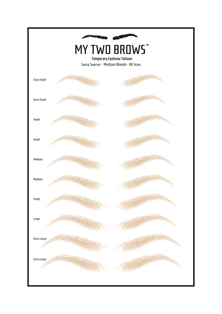 (10 pairs) Medium Blonde Temporary Eyebrow Tattoo - Small Size - Waterproof & Smudgeproof - Sassy Swerve Style Eyebrow Stickers - Sheet Lasts up to 30 Days - Won't Work on Existing Brows
