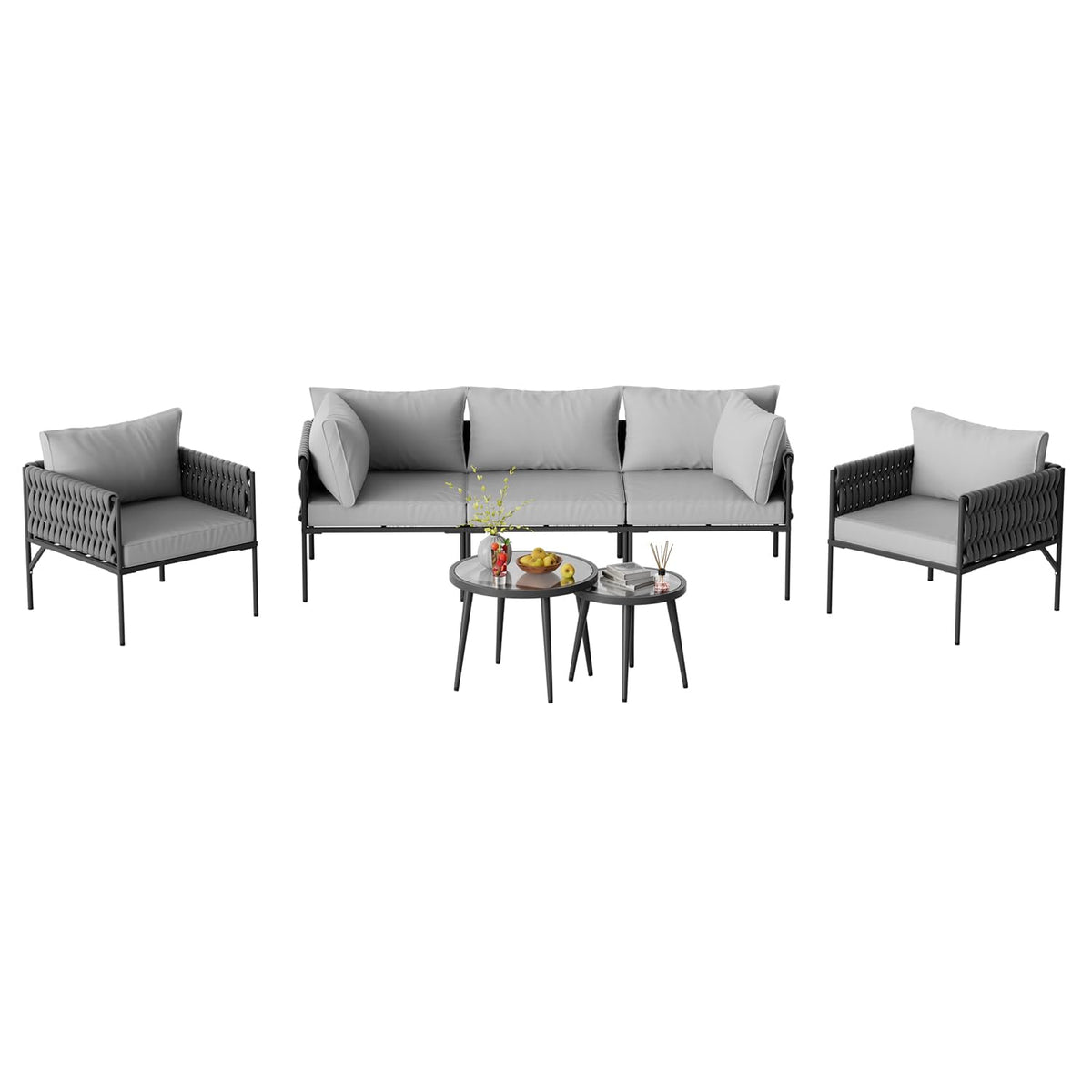 Aluminum 7-Piece Outdoor Patio Furniture Set, Conversation Sets with Comfortable Cushions, outdoor sectional and Tempered Glass Tables for Porch, Balcony, Poolside, Balcony & Courtyard (Gary)