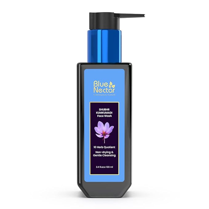 Blue Nectar Kumkumadi Brightening Face Wash with Saffron for Women & Men | Sulphate free Anti Pimple Face Cleanser (10 Herbs, 3.38 Fl Oz)