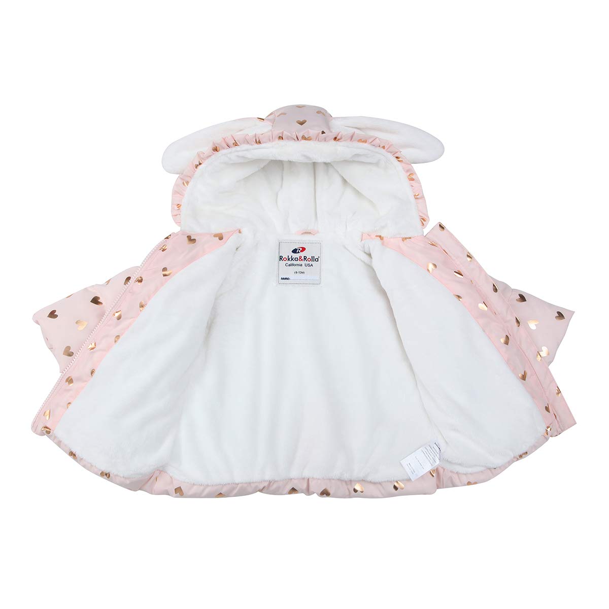 Rokka&Rolla Baby Girls' Water-Resistant Soft Mini Fur Lined Puffer Jacket Winter Coat for Newborn Infant Toddler