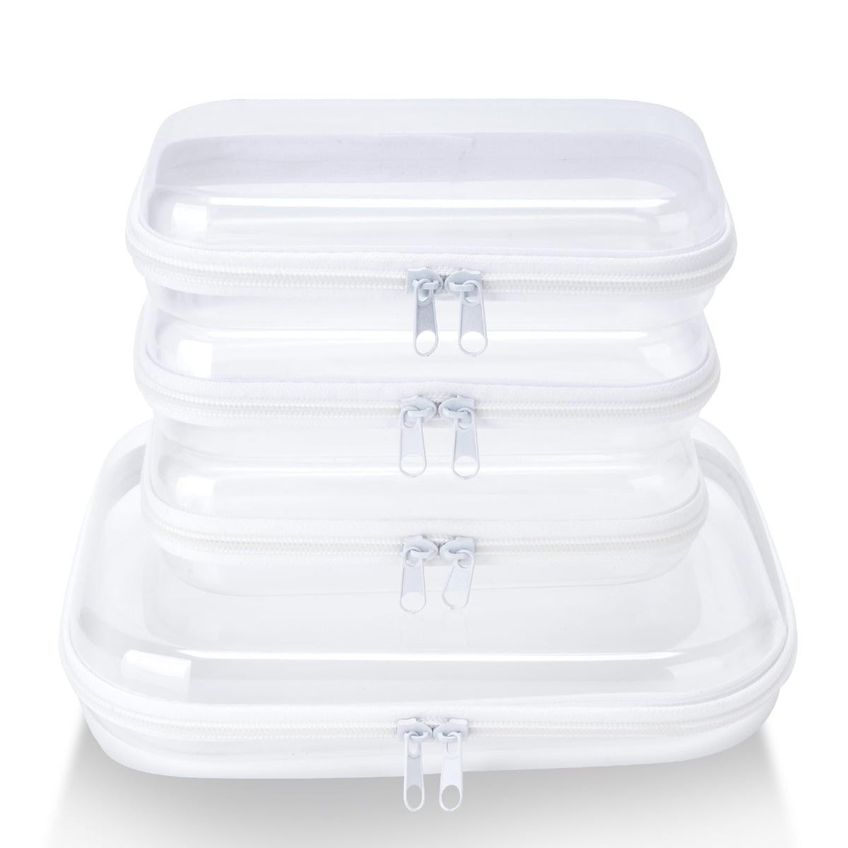 WELPIRT 4 pcs Clear Zipper Pouches,Hard Shell Zipper Case, Toiletry Bag for Travel, CLear Diaper Bag, Toiletry Pouch, Travel Organizer, Clear Cosmetic Bag,Toy Storage Bins (M+3S)