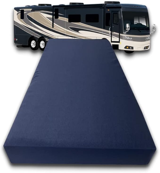 FoamRush 6-Inch Truck (32" x 29") High Density Foam RV Mattress Replacement with Canvas Navy Cover, Medium Firm, Made in USA, Camper Trailer, Removable Water-Resistant Outdoor/Indoor Cover w Zip