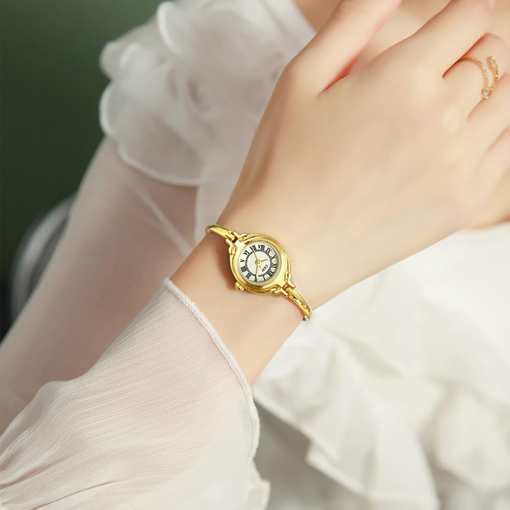 Gosasa Classic Vintage Bangle-Style Women's Watch with Small Dial and Thin Strap Elegant Dress Analog Ladies Wristwatch Fashion Waterproof Quartz Women Gold Watch (Gold)