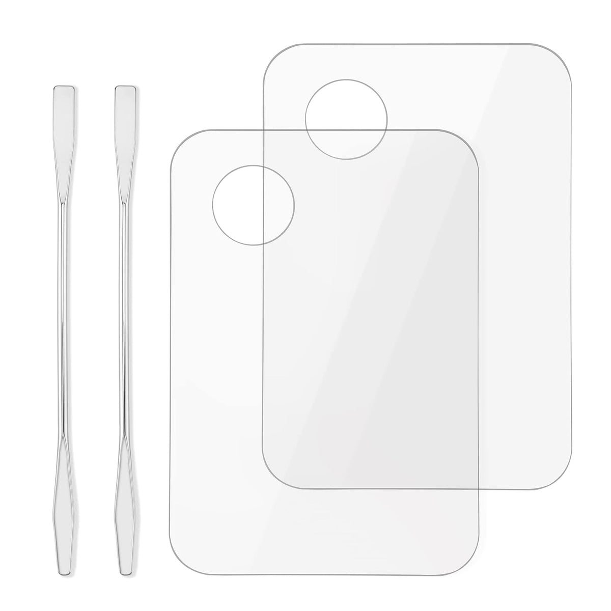 Acrylic Cosmetic Makeup Palette, Makeup Mixing Tray with Makeup Spatula Metal Mirror for Beauty Salon Color Cream Liquid Foundation Mixing Palette (2 Pcs Transparent palettes)
