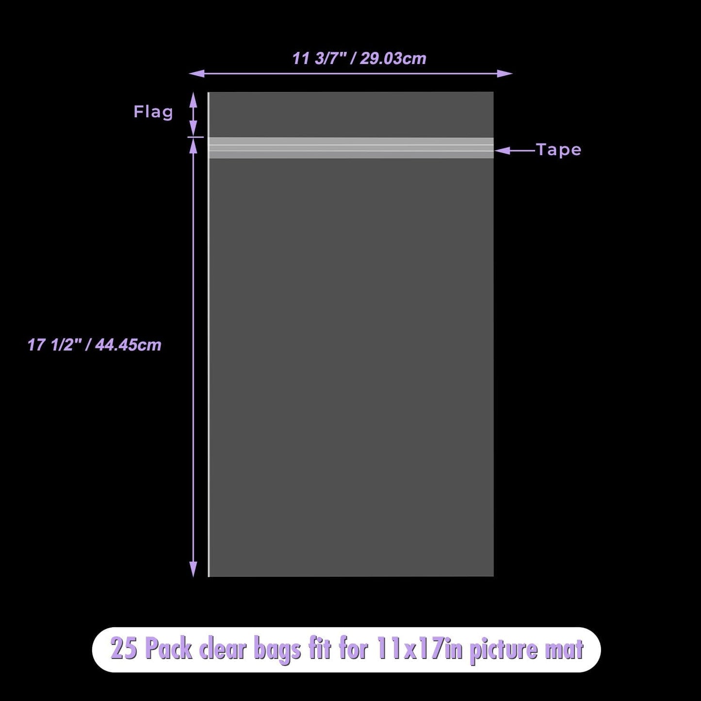 Frametory, 25 Pack 11 3/7" x 17 1/2" Acid-Free Clear Plastic Bags, Self Seal Crystal Photo Sleeves for 11X17 Art Prints, Pictures & Framing Mat Mattes