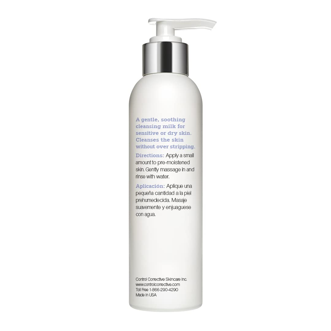CONTROL CORRECTIVE Sensitive Skin Cleansing Milk, 6.7 Oz - Creamy, Calming Cleanser With Soothing Liden Flower, Gentle, Comfrey, Aloe Vera, Chamomomile Extracts, Removes Make-Up & Daily Build Up