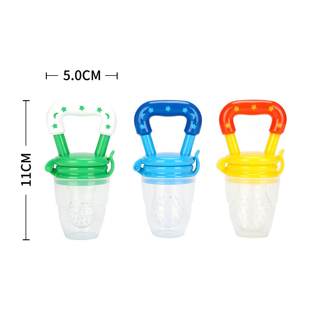 Food Feeder Baby Fruit Pacifier (3 Pcs) with 6 Different Sized Silicone Pacifiers 2 PCS Dispensing Spoon 90ML Spoons Clip Infant Teething Toy -Blue