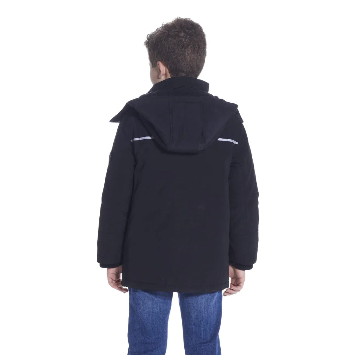 Andy & Evan Boys' Reflective Hooded Parka with Removable Hood, Winter Coat Jacket For Kids, Black, L (9/10)