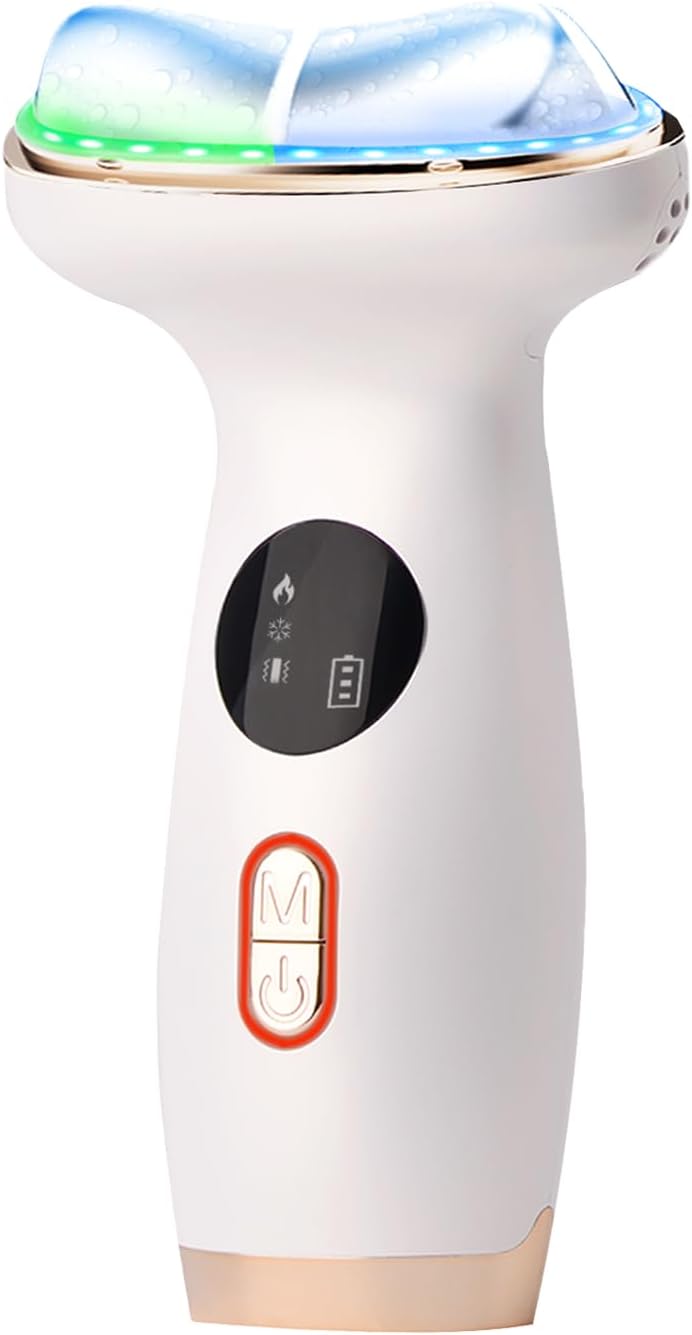 Cold Heat Facial Massager Red Light Therapy for Face Neck Eye Lifting Firming Depuffing,7-in-1 LED Facial Sculptor Skin Care,Cooling Electric gua sha Lift Device Reduce Forehead Frown Smile Line