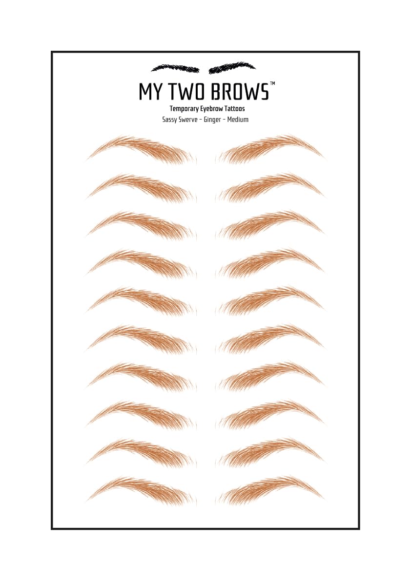 (10 pairs) Ginger Temporary Eyebrow Tattoo - Medium Size - Waterproof & Smudgeproof - Sassy Swerve Style Eyebrow Stickers - Sheet Lasts up to 30 Days - Won't Work on Existing Brows