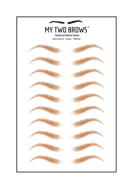 (10 pairs) Ginger Temporary Eyebrow Tattoo - Medium Size - Waterproof & Smudgeproof - Sassy Swerve Style Eyebrow Stickers - Sheet Lasts up to 30 Days - Won't Work on Existing Brows