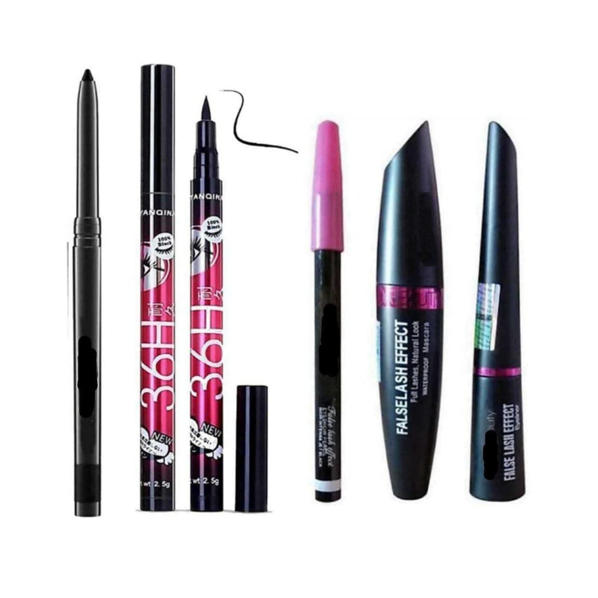 SHISHI TYA 6155 Professional 5 in 1 Makeup Kit with 5 Pink Makeup Brushes, 36H Eyeliner, Kajal, Compact, 5in1 Lipstick, Fixer, Primer, Contour, Foundation, 3 Makeup Puffs - (Pack of 20)