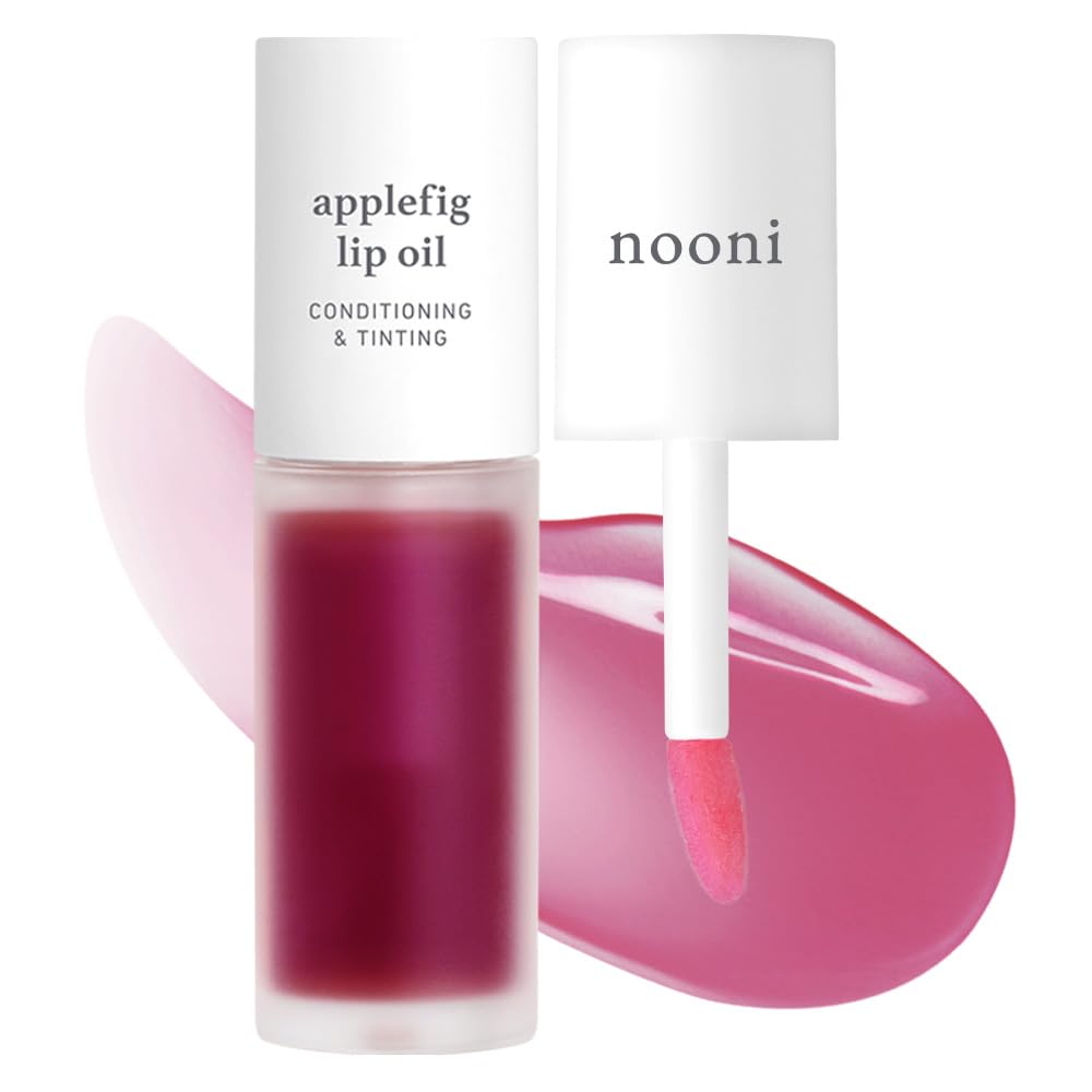 NOONI Korean Hydrating Lip Oil - Applefig | Long-Lasting, Moisturizing, Plumping, Revitalizing for Dry Lips, Waterproof, No Peel Off, Hydrating, Nourishing Crystal Clear, 0.12 FL Oz