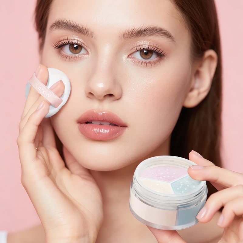 CATKIN Loose Setting Powder - Translucent Shimmer Finishing Powder, 3 Colors Even Skin Tone, Oil Control Makeup Pore Minimizing Powder with Velour Puff (0.42oz, C03 Shimmer for Dry Skin)